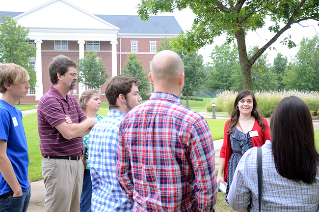 September 2014 Preview Day tour group outside of Jennings and White Halls.